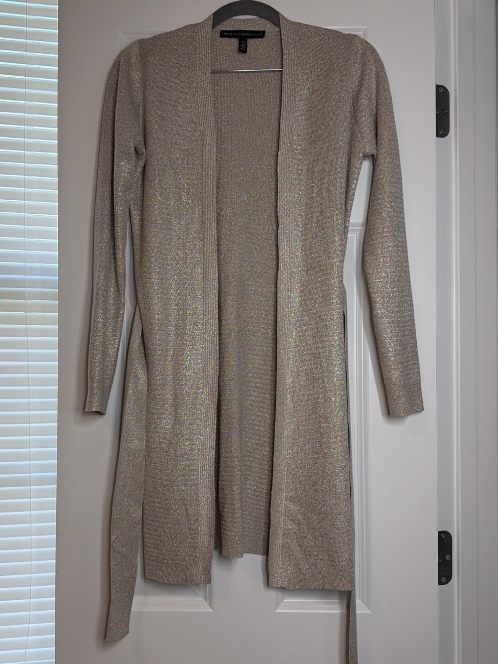 White House Black Market Metallic Long Open-Front Cardigan - Cream